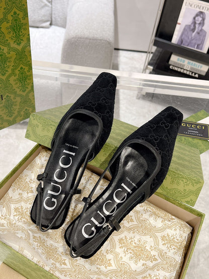 GG SLINGBACK FLATS BLACK VELVET