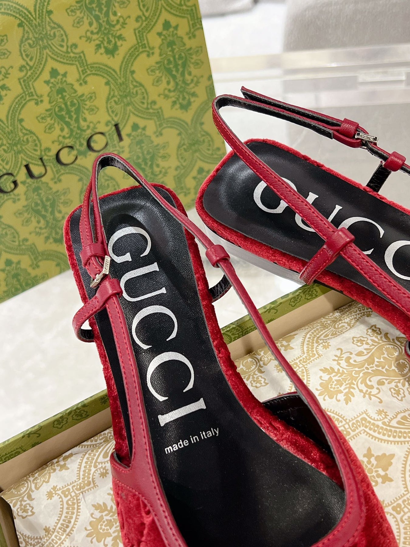GG SLINGBACK FLATS CHERRY VELVET