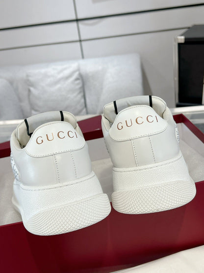 GG SCREENER SNEAKER WITH CRYSTALS IN IVORY BEIGE MIX RHINO GRAY CALFSKIN