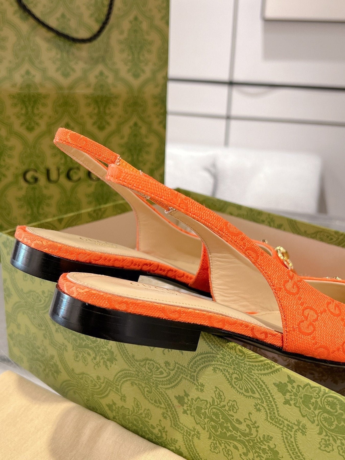 GG HORSEBIT SLINGBACK BALLET FLAT ORANGE CANVAS