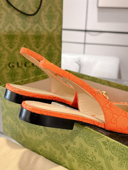 GG HORSEBIT SLINGBACK BALLET FLAT ORANGE CANVAS