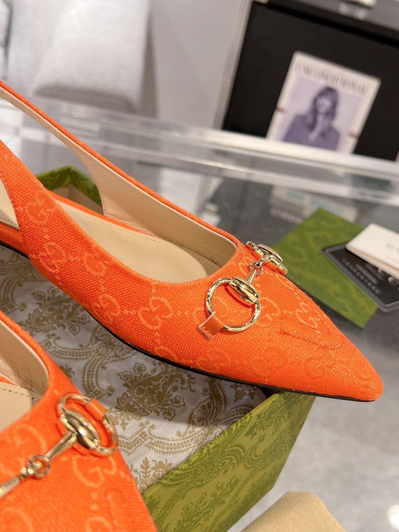 GG HORSEBIT SLINGBACK BALLET FLAT ORANGE CANVAS