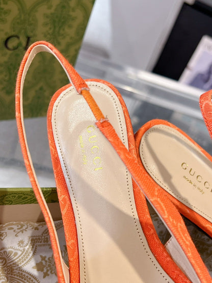 GG HORSEBIT SLINGBACK BALLET FLAT ORANGE CANVAS