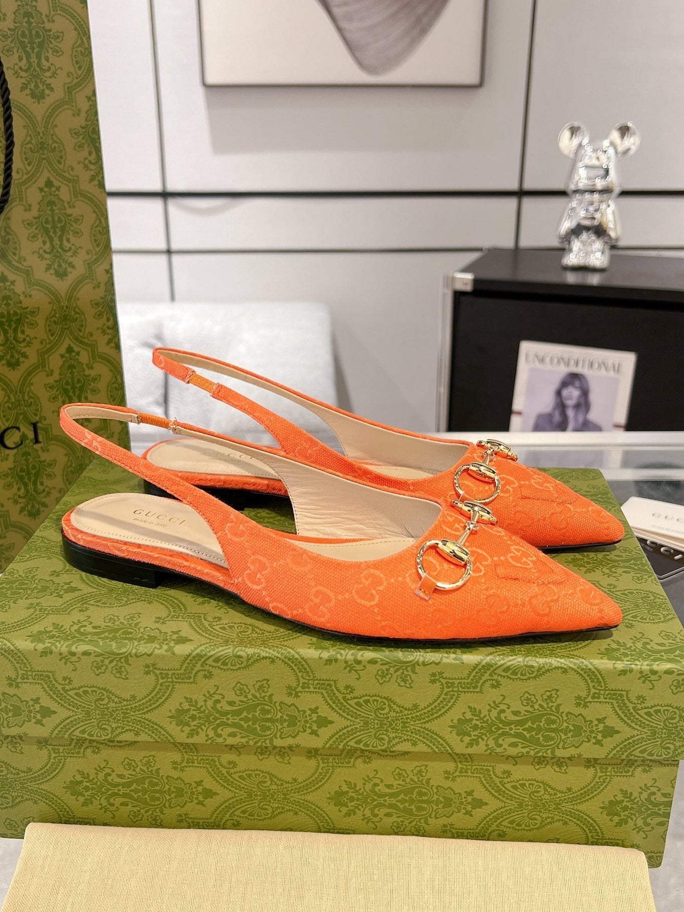 GG HORSEBIT SLINGBACK BALLET FLAT ORANGE CANVAS