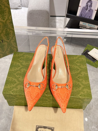 GG MID-HEELED SLINGBACK 4.5 CM IN ORANGE CANVAS