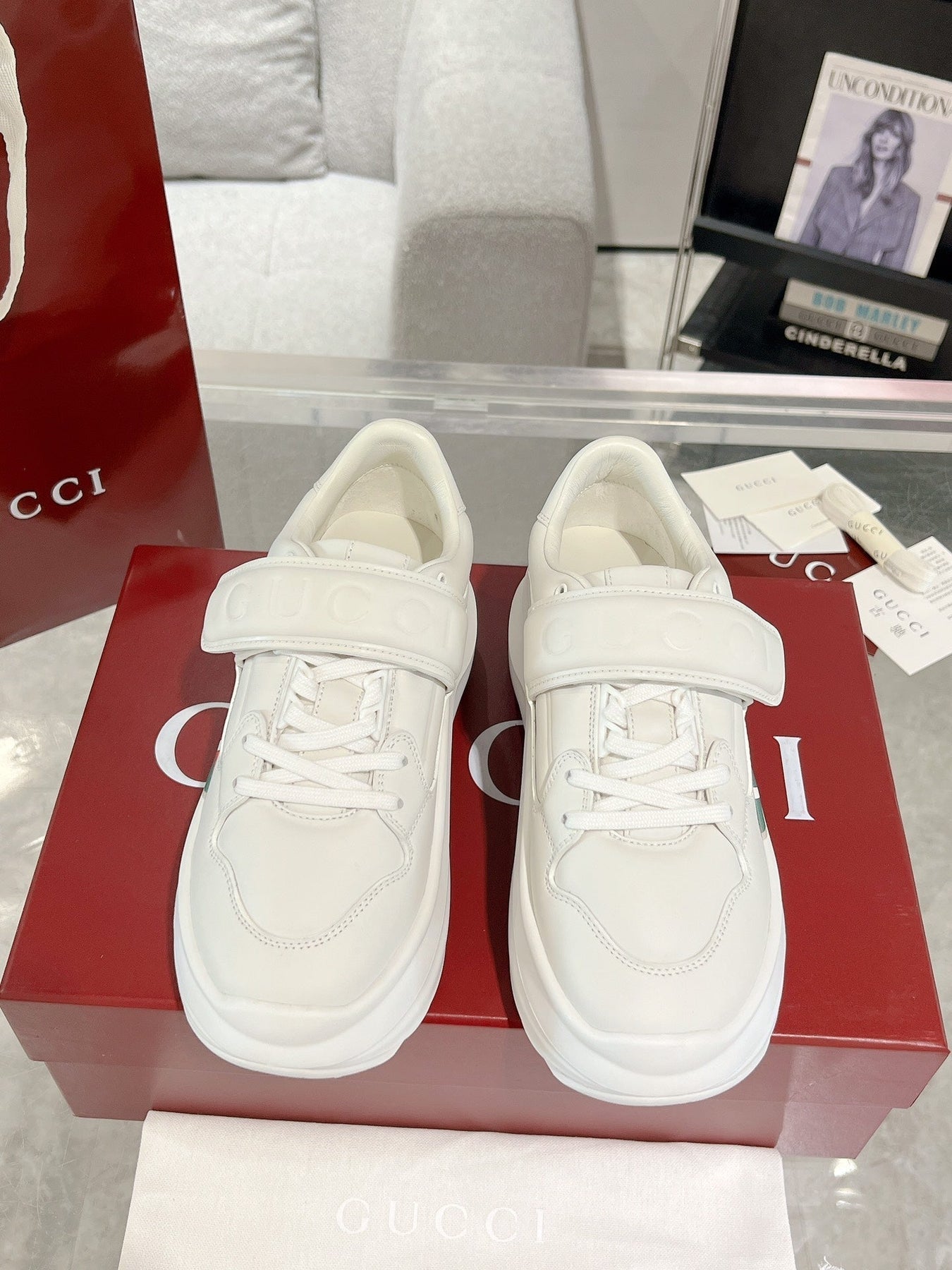GG WAVE SNEAKER IN RICE WHITE CALFSKIN