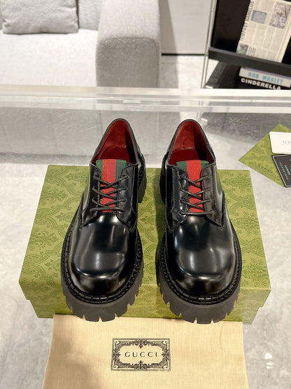 GG LACE-UP LOAFER WITH WEB IN BLACK SHINY LEATHER