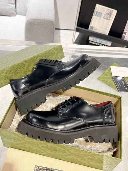 GG LACE-UP LOAFER WITH WEB IN BLACK SHINY LEATHER