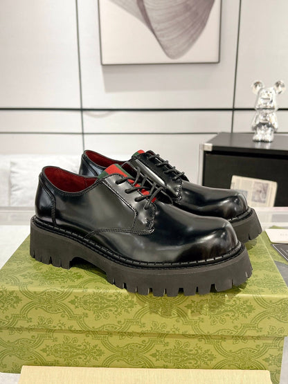 GG LACE-UP LOAFER WITH WEB IN BLACK SHINY LEATHER