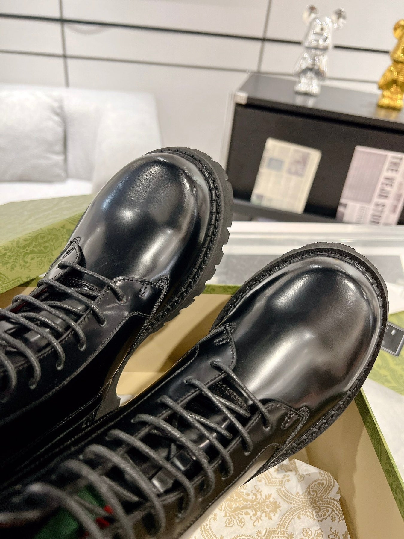 GG WEB ANKLE BOOTS IN BLACK CALFSKIN