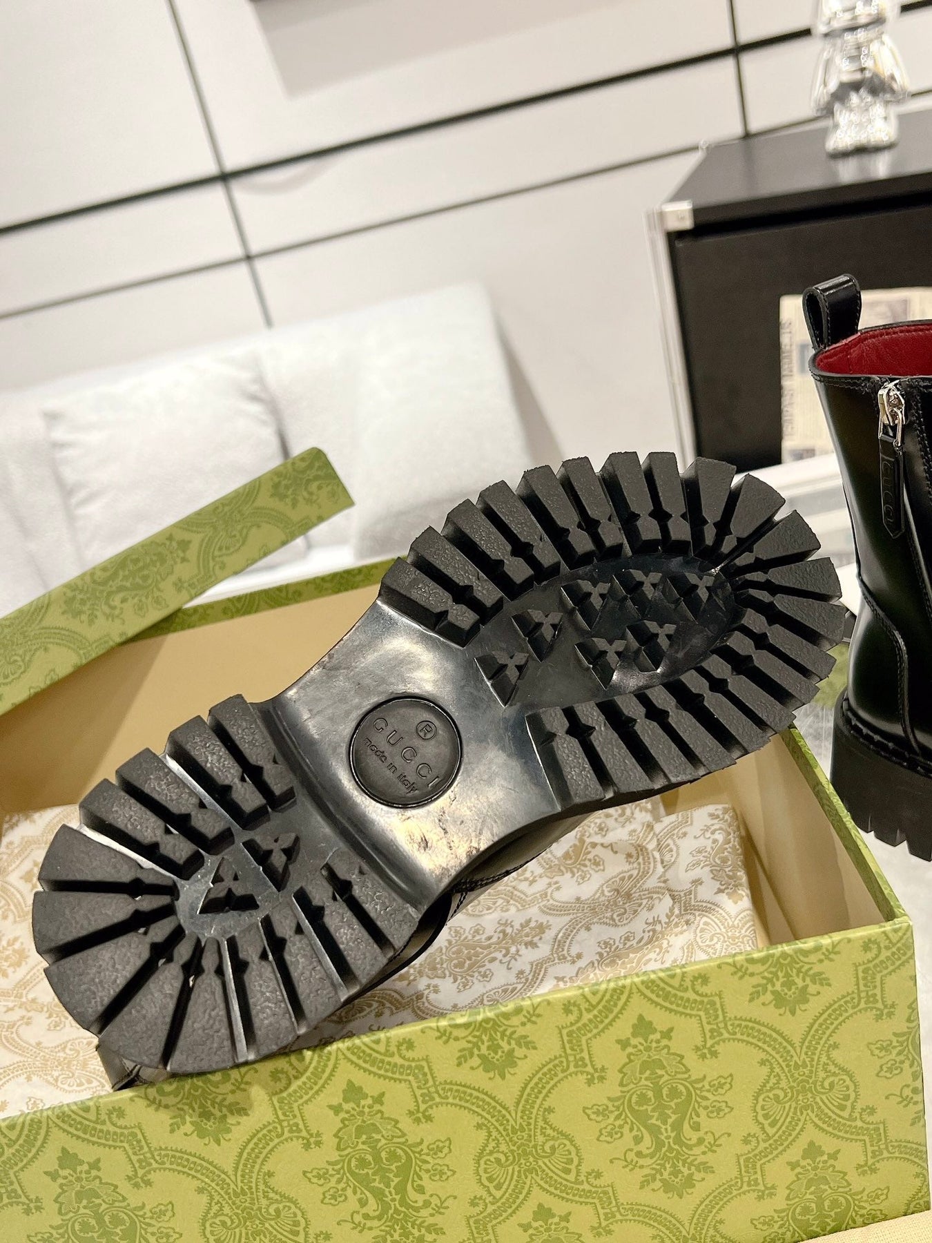 GG WEB ANKLE BOOTS IN BLACK CALFSKIN