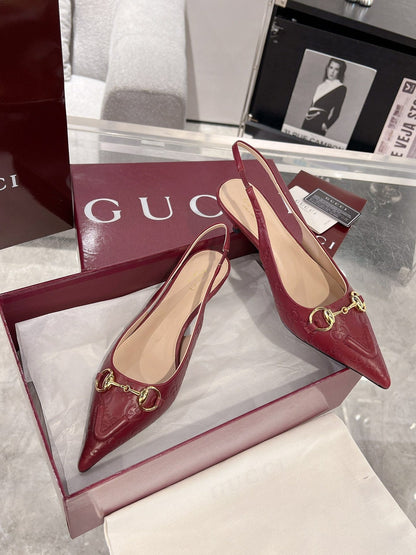 GG MID-HIGH SLINGBACK 4.5 CM IN WINE RED GLOSSY EMBOSSED SUEDE AND SHEEPSKIN LINING