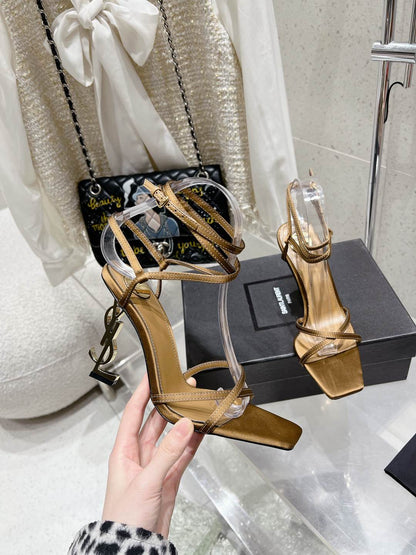 HIGH-HEEL 85 MM SANDAL MULE IN METALLIC GOLD SILK