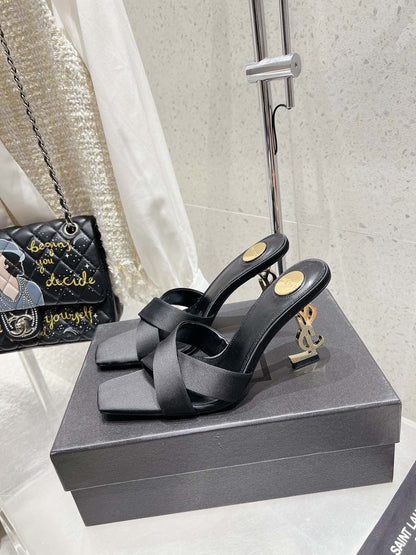 OPYUM HIGH MULES 85 MM IN BLACK SATIN CREPE