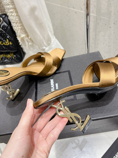 OPYUM HIGH MULES 85 MM IN METALLIC GOLD SATIN CREPE