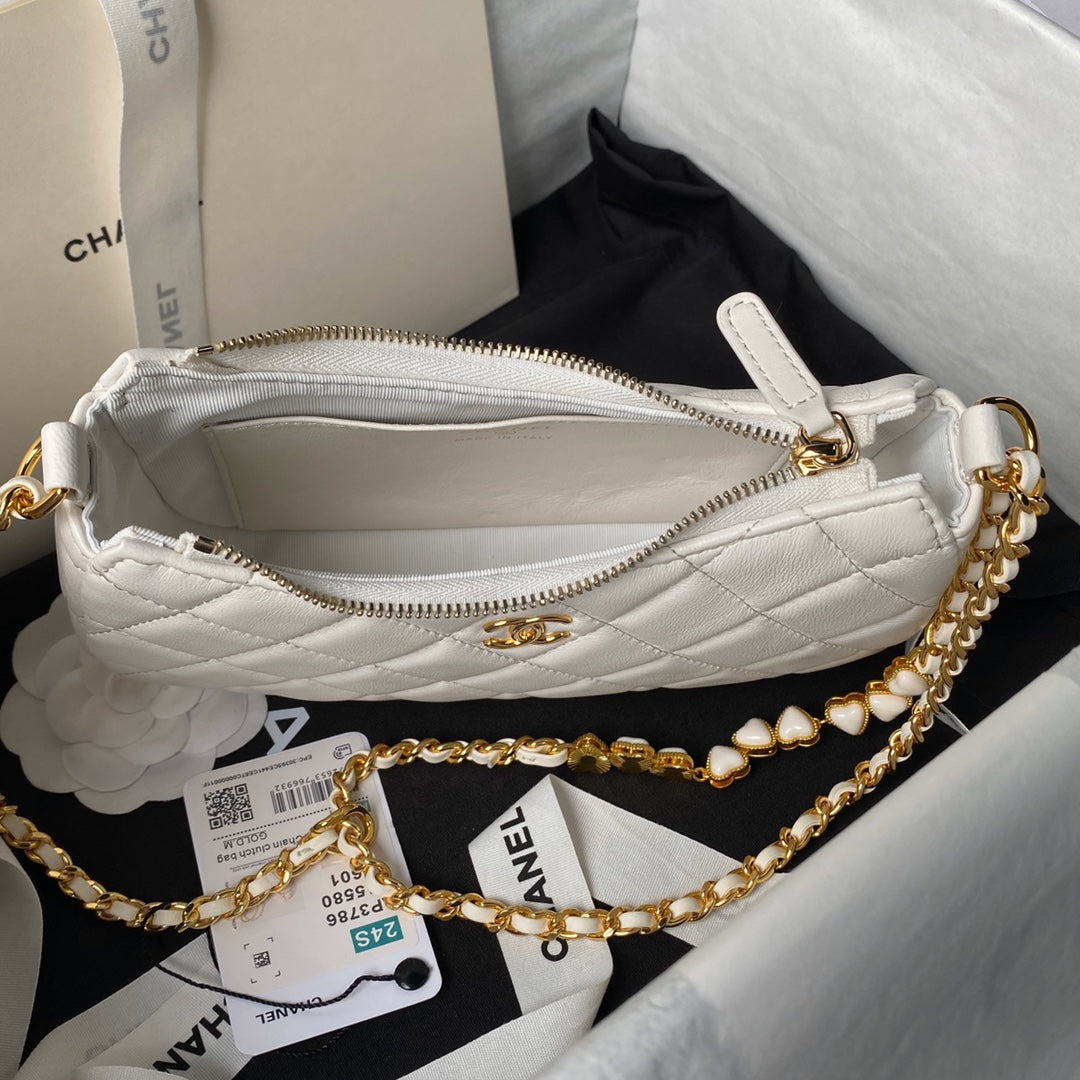 CC 20 CLUTCH BAG IN WHITE CALFSKIN WITH STRAP