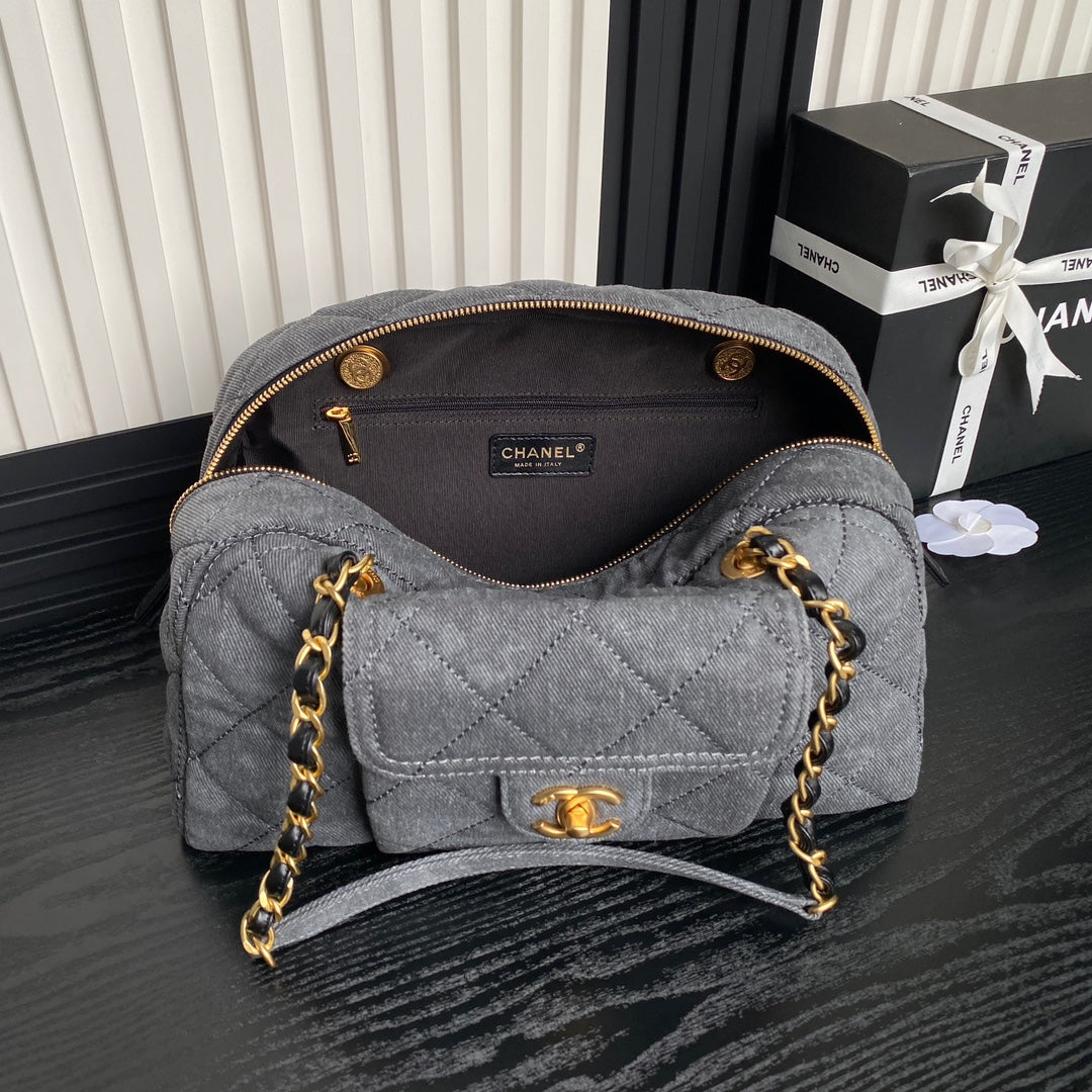BOWLING BAG 33 IN SANTAS GRAY DENIM GOLD HARDWARE