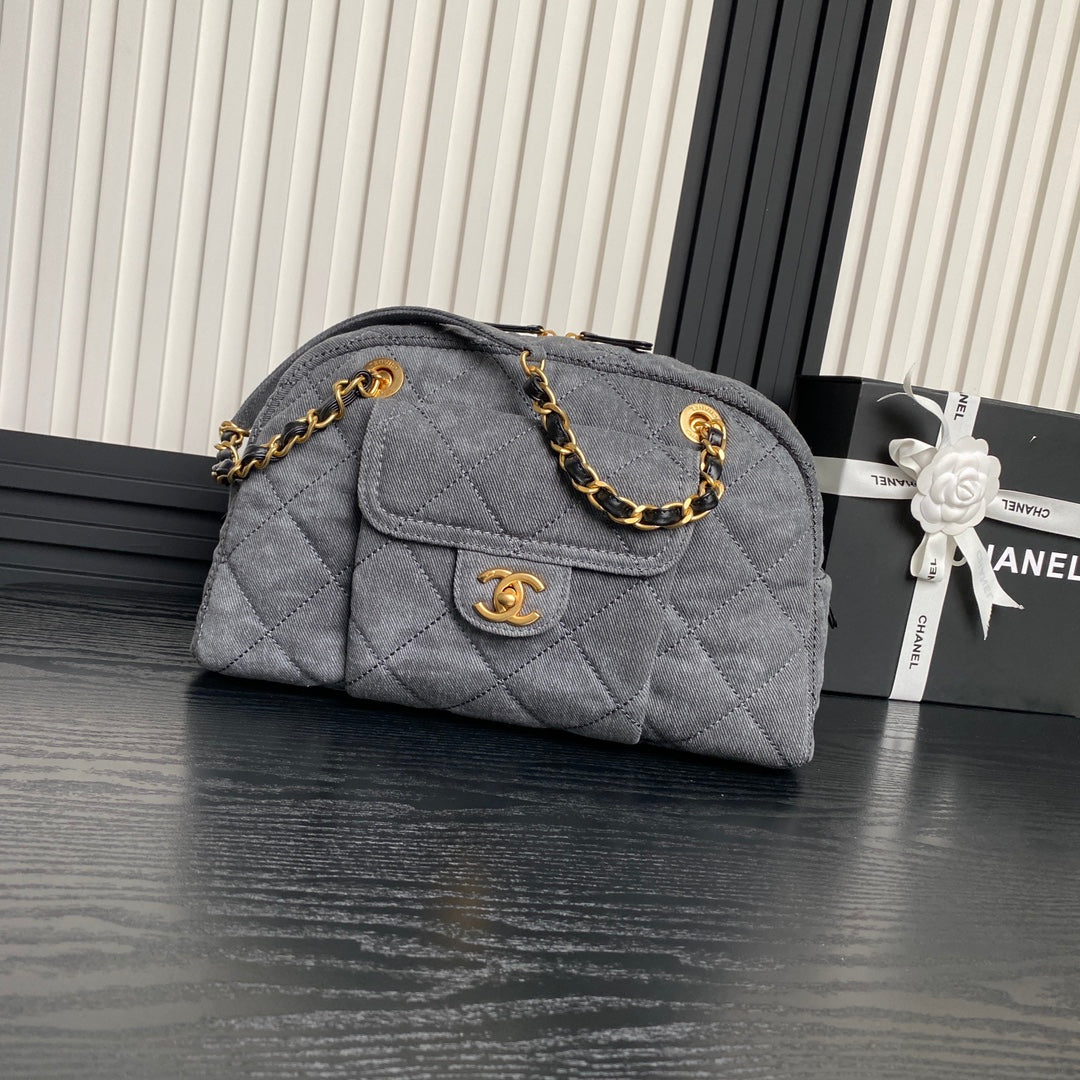 BOWLING BAG 33 IN SANTAS GRAY DENIM GOLD HARDWARE