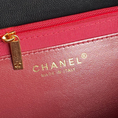 MAXI SHOULDER BAG CHAIN STRAP 28 IN BLACK CALFSKIN GOLD-TONE METALLIC