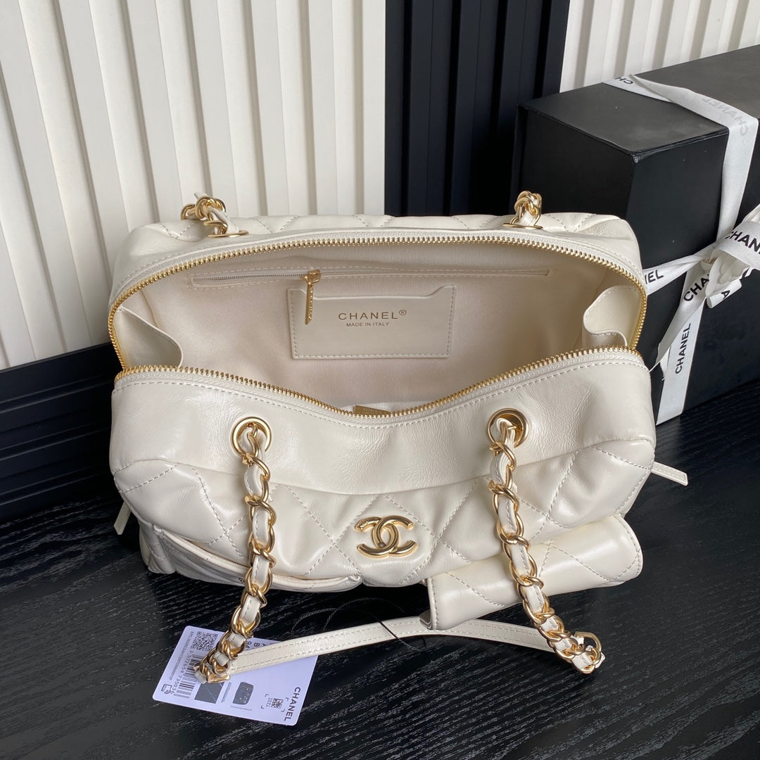 BOWLING BAG 29 IN OFF-WHITE CALFSKIN GOLD HARDWARE