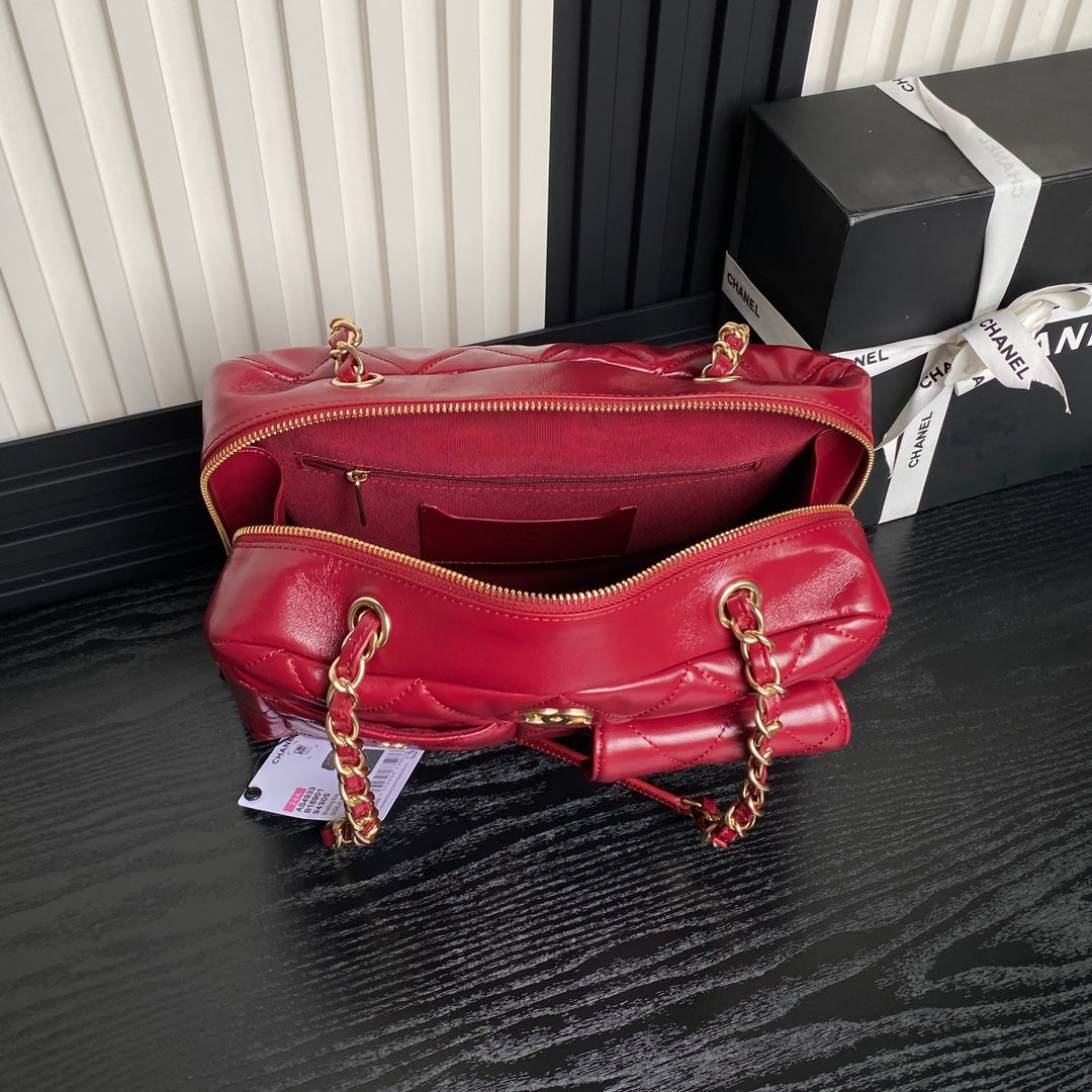 BOWLING BAG 29 IN RED CALFSKIN GOLD HARDWARE