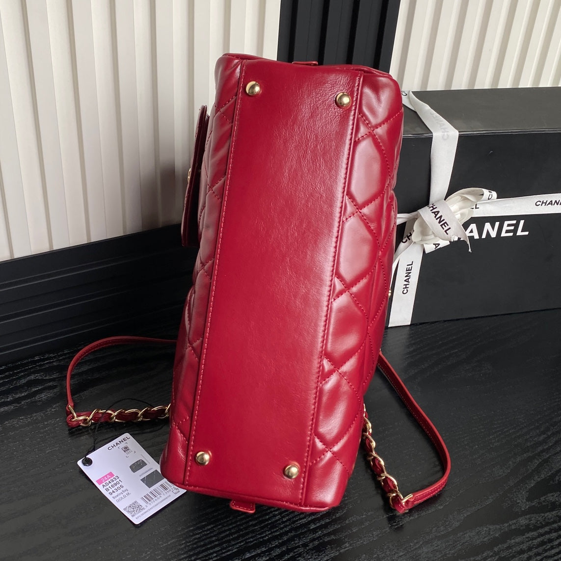 BOWLING BAG 29 IN RED CALFSKIN GOLD HARDWARE