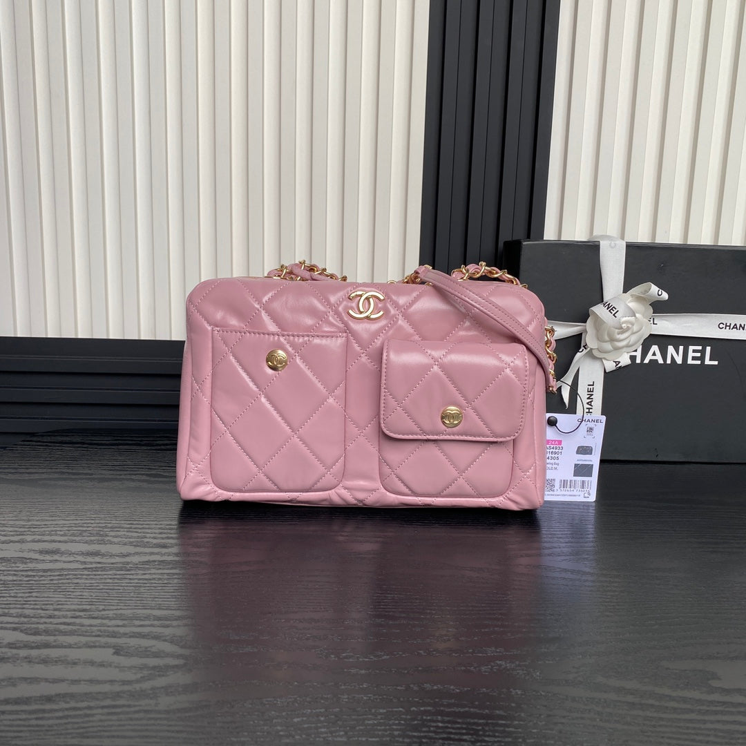 BOWLING BAG 29 IN BABY PINK CALFSKIN GOLD HARDWARE