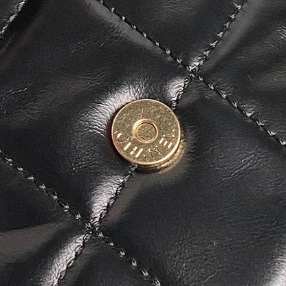 BOWLING BAG 29 IN BLACK SHINY CALFSKIN GOLD HARDWARE