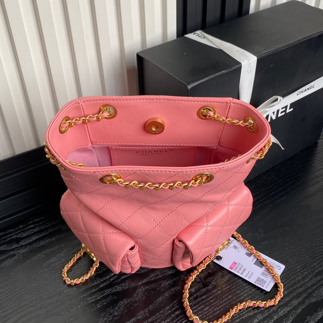 CRUISE DRAWSTRING BACKPACK 24 IN PINK LAMBSKIN GOLD-TONE METALLIC