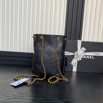 BUCKET BACKPACK 24 IN BLACK LAMBSKIN GOLD HARDWARE