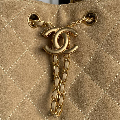 MEDIUM HANDBAG 40 IN OAT YELLOW SUEDE GOLD HARDWARE