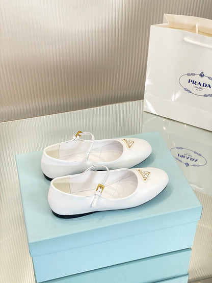 PRA NAPPA MARY JANE FLAT WHITE LAMBSKIN