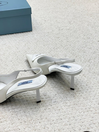 PRA BRUSHED LEATHER SLINGBACK PUMPS 75 WHITE