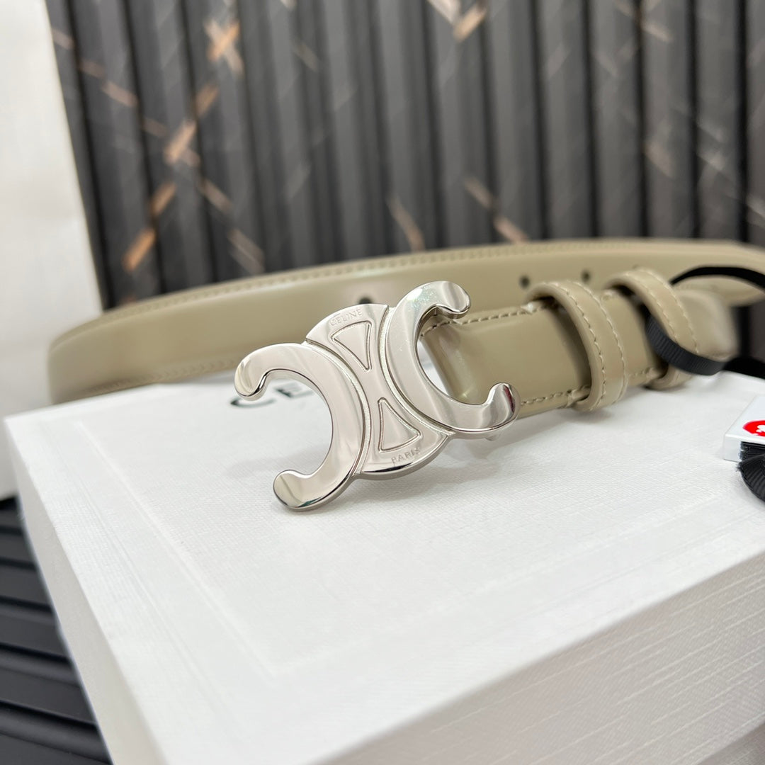 CL TRIOMPHE 25 MM BELT IN OLIVE GREEN CALFSKIN SILVER HARDWARE