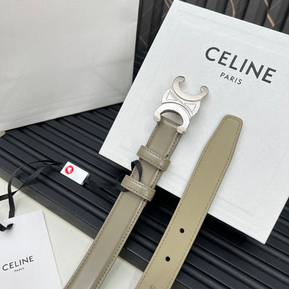 CL TRIOMPHE 25 MM BELT IN OLIVE GREEN CALFSKIN SILVER HARDWARE
