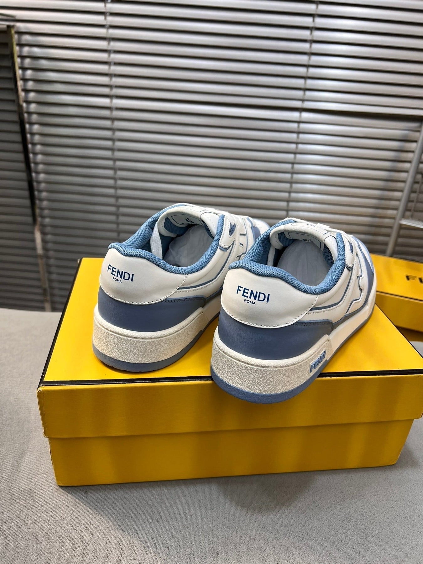 FENDI MATCH LOW TOPS IN CERULEAN BLUE MIX WHITE CALFSKIN AND MESH