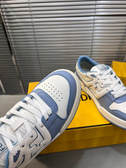 FENDI MATCH LOW TOPS IN CERULEAN BLUE MIX WHITE CALFSKIN AND MESH