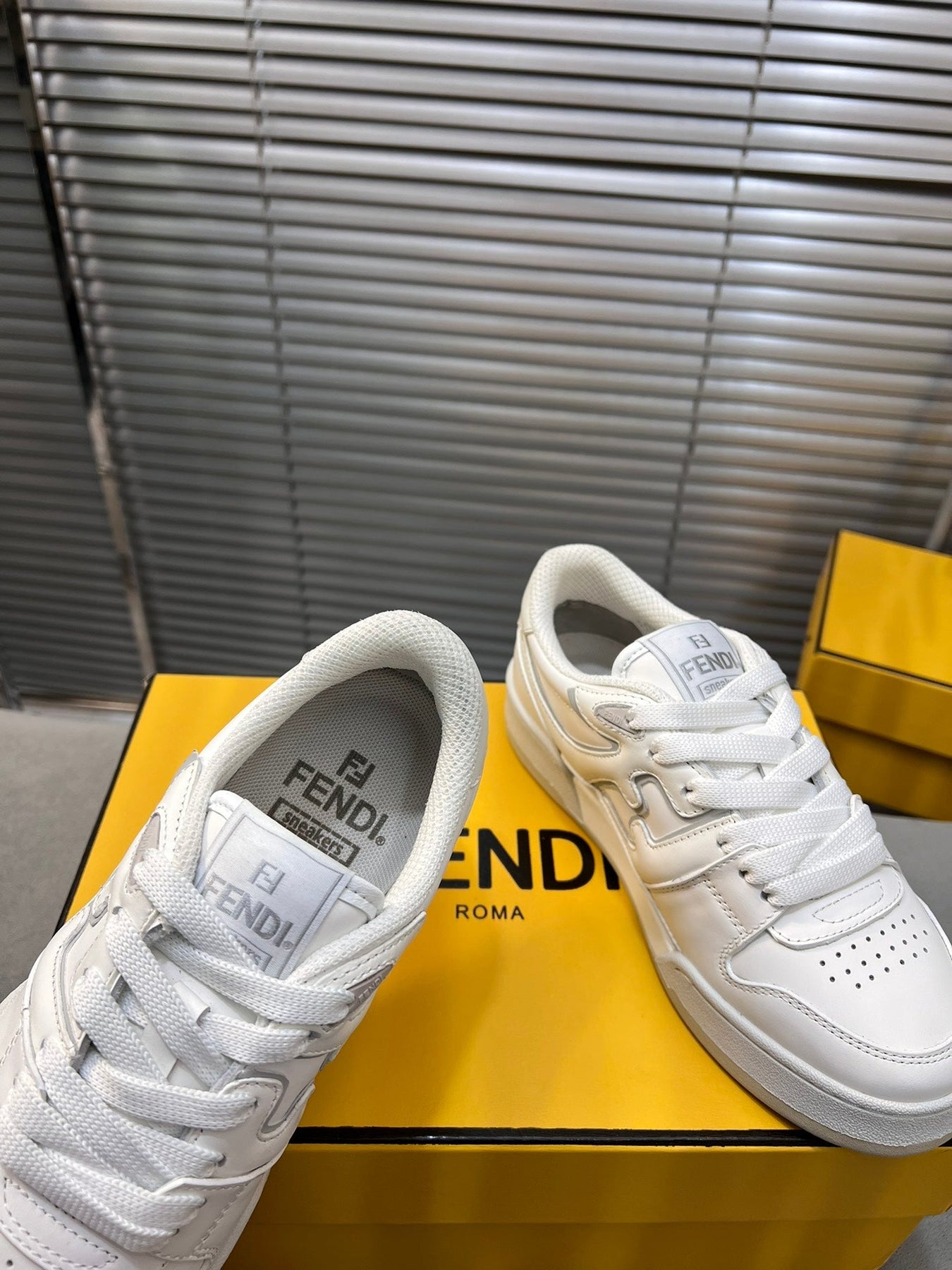 FENDI MATCH LOW TOPS IN WHITE CALFSKIN AND MESH