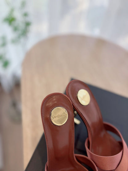 OPYUM OPEN TOE HIGH 10 CM MULES IN MARS RED CALFSKIN