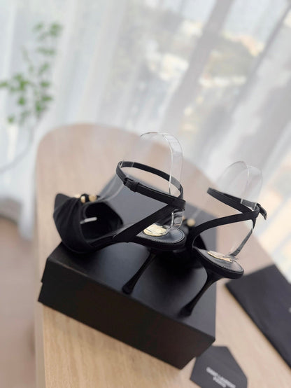 LOLA SANDAL 10 CM IN BLACK VISCOSE AND SILK
