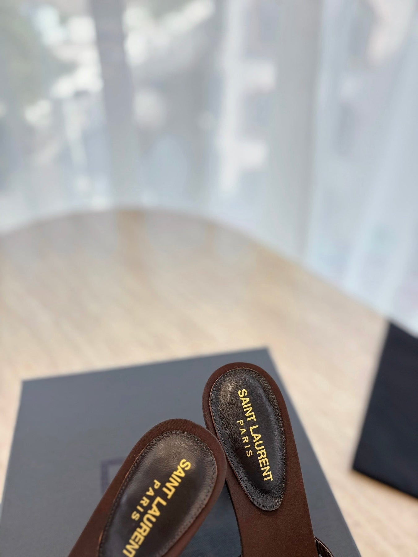 RAV HIGH HEEL 10 CM EMBELLISHED CHOCOLATE BROWN SATIN MULES