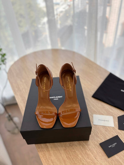 CLASSIC HIGH HEELS 10 CM IN BRONZE BROWN PATENT CALFSKIN