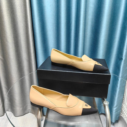 BALLET FLAT DARK CREAM MIX BLACK SHEEPSKIN POINTED TOE