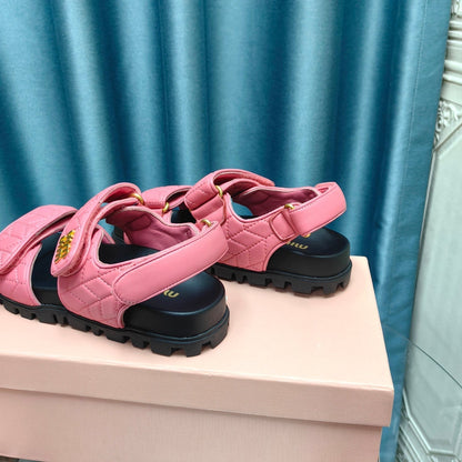 SANDALS BLACK MIX PINK SHEEPSKIN WITH HORIZONTAL STRAPS