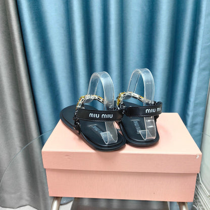 FLIP-FLOPS BLACK COWHIDE WITH CRYSTALS-YELLOW