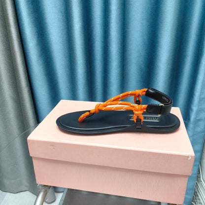 FLIP-FLOPS SANDAL BLACK SHEEPSKIN WITH ORANGE STRAP