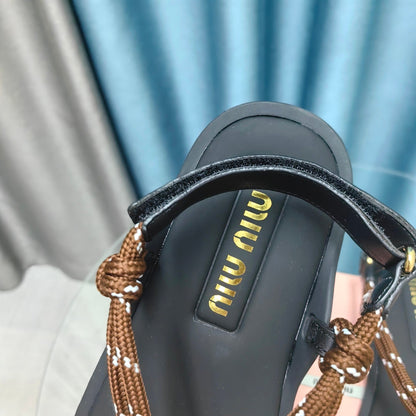 FLIP-FLOPS SANDAL BLACK SHEEPSKIN WITH BROWN STRAP