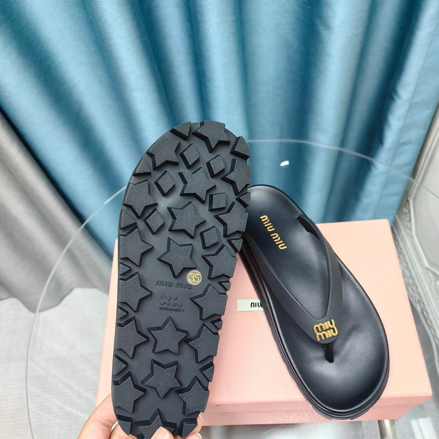Flip Flop Sandals Black Calfskin