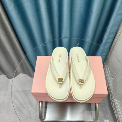 Flip Flop Sandals Macaroon Cream Calfskin