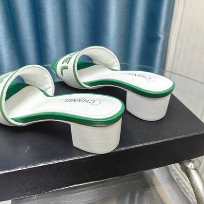 MULE SANDAL 45 WHITE MIX LIGHT GREEN FABRIC EMBROIDERY